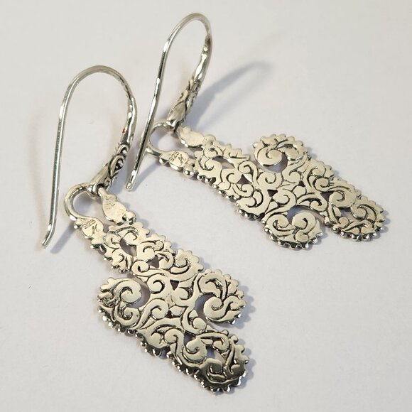 NIB VTG 5.60g GORGEOUS 925 Swirl Dangle Artisian Bali Hook Earrings - Picture 4 of 14